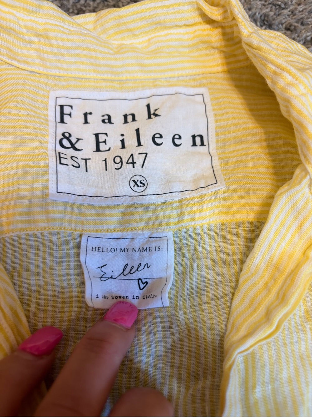 Frank & Eileen Eileen Yellow Stripe Italian Linen Button Front Shirt Coastal XS - Picture 4 of 6